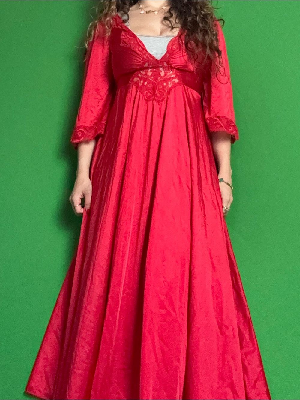 Red Lace-Detail Maxi Dress - Women